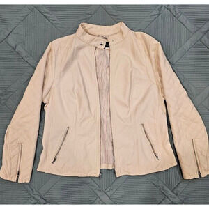 Women XL Black Rivet White Faux Vegan Leather Jacket Quilted Side Panels Biker